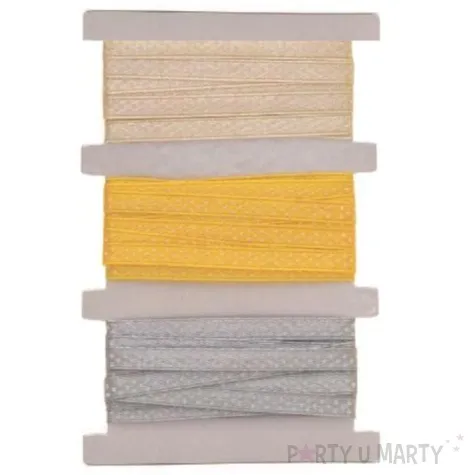 tasiemka satynowa kropki szaro bezowa zolta aliga 6 mm 3 m