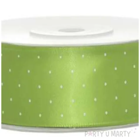 tasiemka satynowa kropki zielone jabluszko partydeco 25 mm 25 m