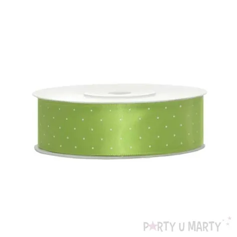 tasiemka satynowa kropki zielone jabluszko partydeco 25 mm 25 m