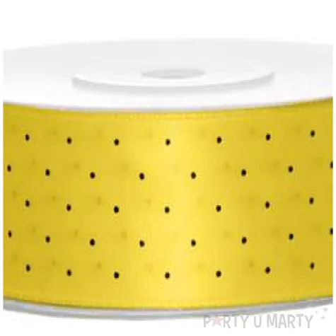 tasiemka satynowa kropki zolta partydeco 25 mm 25 m