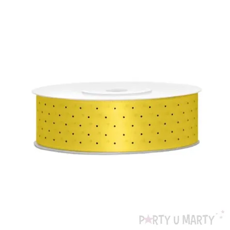 tasiemka satynowa kropki zolta partydeco 25 mm 25 m