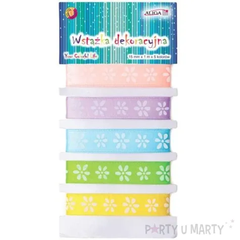 tasiemka satynowa kwiatki mix aliga 15 mm 1 m