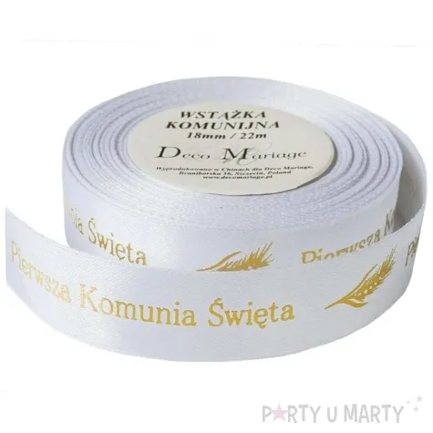 tasiemka satynowa pierwsza komunia swieta bialy deco mariage 18 mm 22 m
