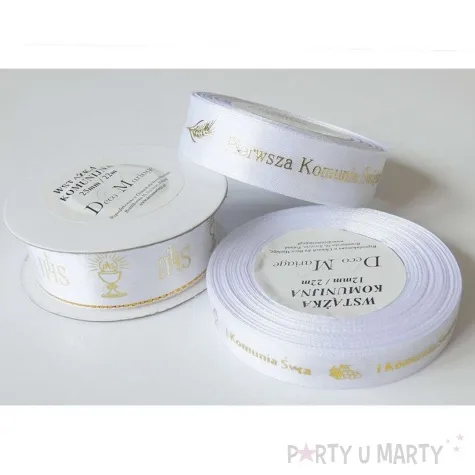 tasiemka satynowa pierwsza komunia swieta bialy deco mariage 18 mm 22 m
