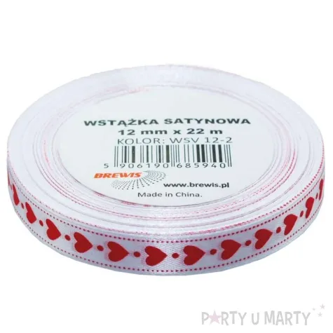 tasiemka satynowa serduszka i kropki bialy brewis 12 mm 22 m