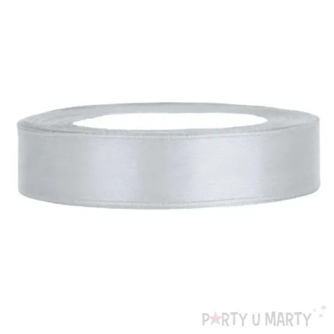tasiemka satynowa srebrna 12 mm 25 m