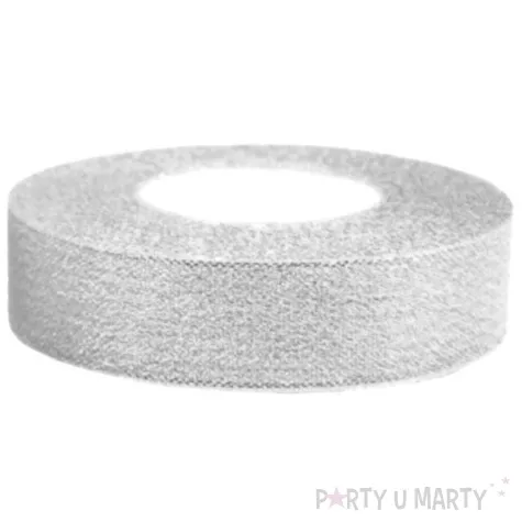 tasiemka satynowa srebrna brokatowa 25 mm 22 m