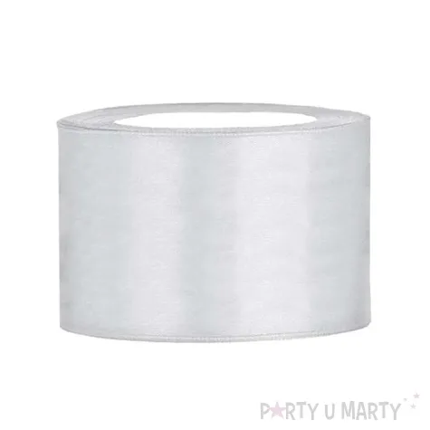 tasiemka satynowa srebrna jasna 50 mm 25 m