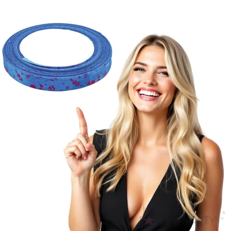 tasiemka satynowa swiateczna bazie i kwiatki niebieska brewis 12 mm 22 m