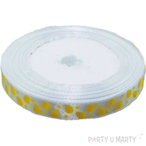 tasiemka satynowa swiateczna jajka i kwiatki biala brewis 12 mm 22 m