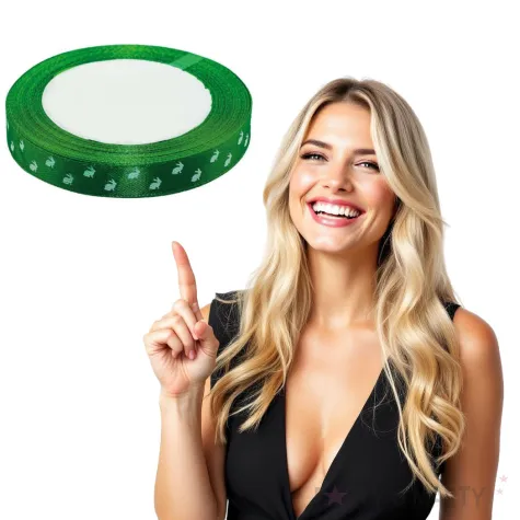 tasiemka satynowa swiateczna kroliczki zielona brewis 12 mm 22 m