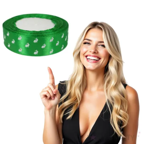 tasiemka satynowa swiateczna kroliczki zielona brewis 25 mm 22 m