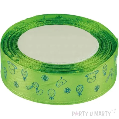 tasiemka satynowa swiateczna wielkanocna limonkowa brewis 25 mm 22 m