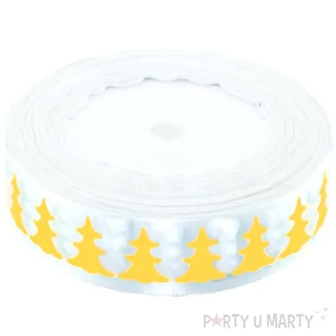 tasiemka satynowa swiateczna zlote choinki biala brewis 25 mm 22 m