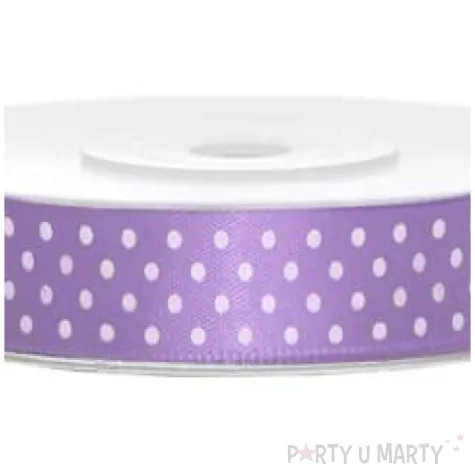 tasiemka satynowa w kropki lawendowa 12 mm 25 m