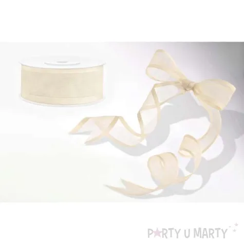 tasiemka szyfonowa z lamowka premium kremowa 25 mm 25 m