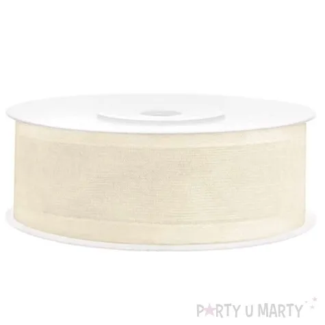 tasiemka szyfonowa z lamowka premium kremowa 25 mm 25 m