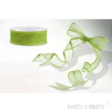 tasiemka szyfonowa z lamowka premium zielone jabluszko 25 mm 25 m