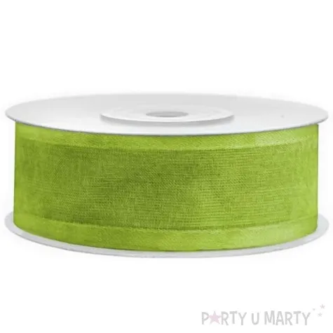 tasiemka szyfonowa z lamowka premium zielone jabluszko 25 mm 25 m