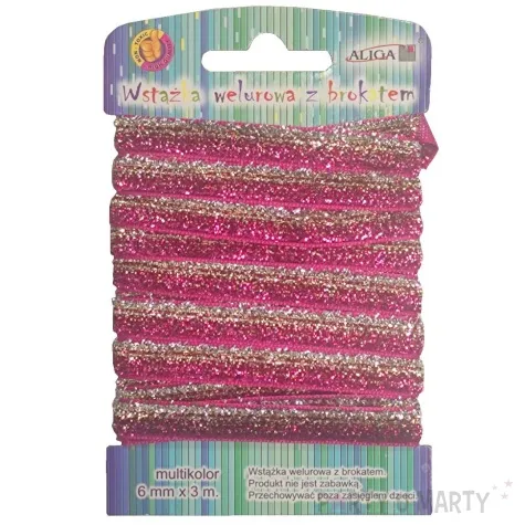 tasiemka welurowa brokatowa czerwono zloty aliga 3 m