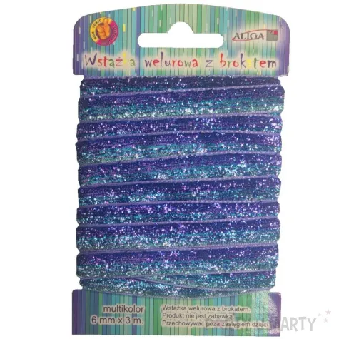 tasiemka welurowa brokatowa niebiesko fioletowy aliga 3 m