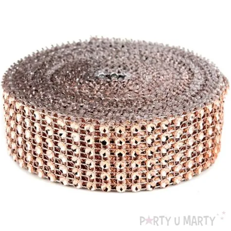 tasma dekoracyjna cyrkonie rozowo zlote czakos 3cm 4 5m