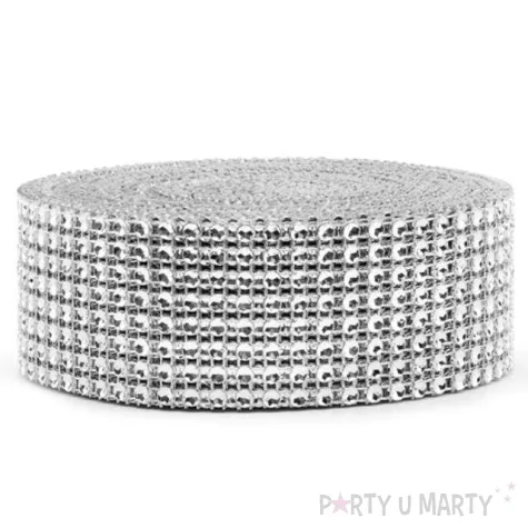 tasma dekoracyjna cyrkonie srebrne partydeco 4cm 9m
