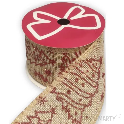 tasma dekoracyjna juta choinka bezowo czerwony arpex 5x150 cm