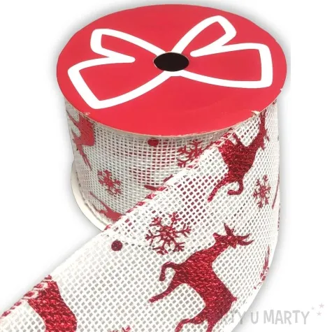 tasma dekoracyjna juta renifery bialo czerwony arpex 5x150 cm