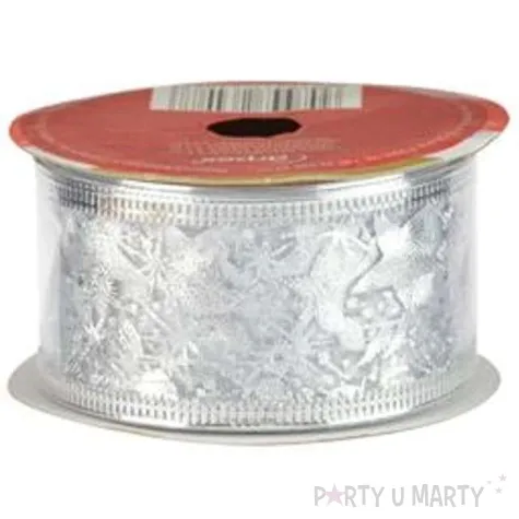 tasma dekoracyjna organza premium z drucikiem srebrna 3 8 270 cm arpex