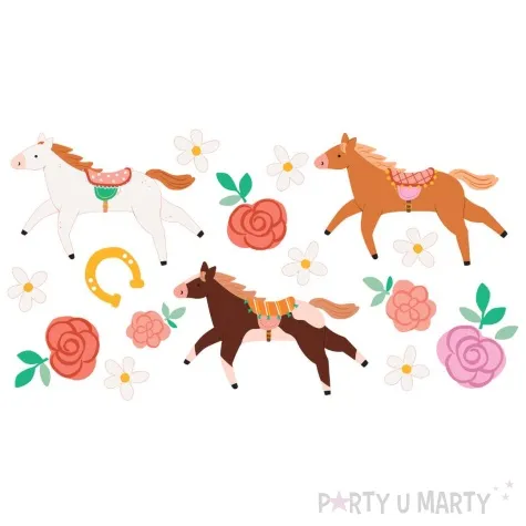 tatuaze zmywalne konie i kwiaty partydeco 16 szt