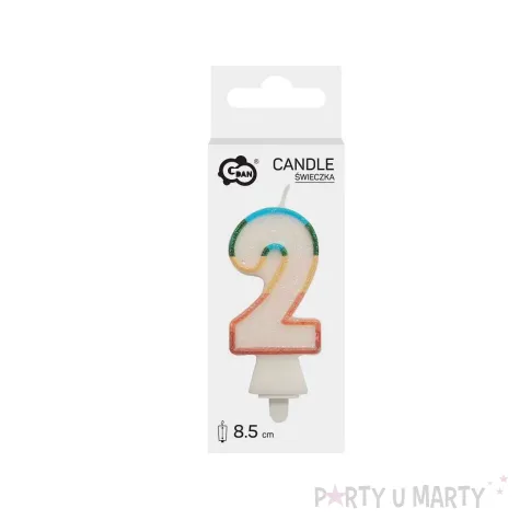 teczowa swieczka tortowa cyfra 2 brokat dekoracja na urodziny rocznice godan 8 5 cm