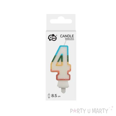 teczowa swieczka tortowa cyfra 4 brokat dekoracja na urodziny rocznice godan 8 5 cm