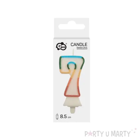 teczowa swieczka tortowa cyfra 7 brokat dekoracja na urodziny rocznice godan 8 5 cm