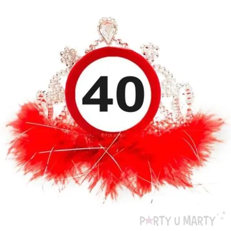 tiara urodziny 40 znak srebrno czerwona