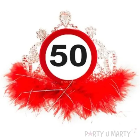 tiara urodziny 50 znak srebrno czerwona