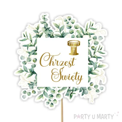 topper chrzest swiety kwadratowy eukaliptus 20 cm
