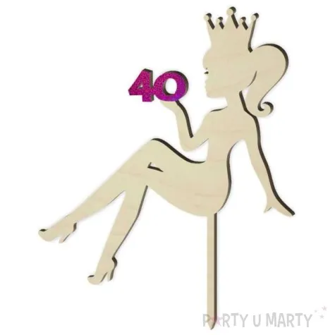 topper drewniany 40 urodziny hot laska roz holo 13 x 16 5 cm
