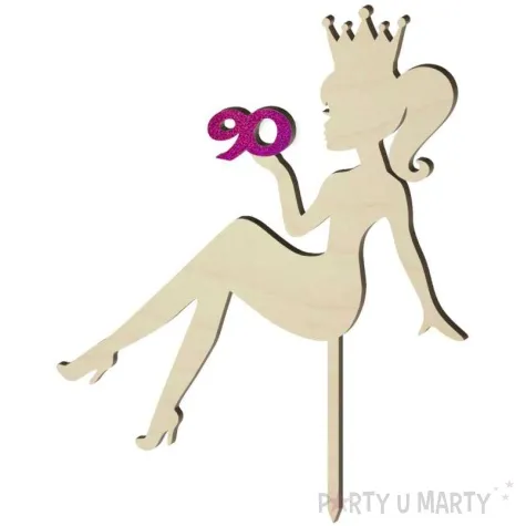 topper drewniany 90 urodziny hot laska roz holo 13 x 16 5 cm