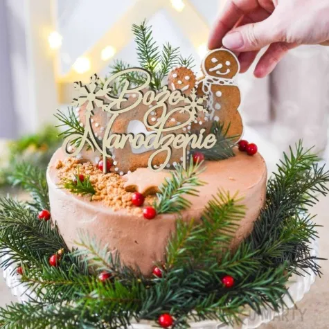 topper drewniany boze narodzenie ze sniezynka 17 5x18 5 cm