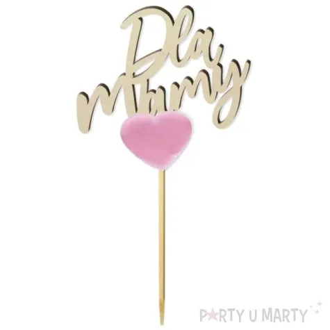 topper drewniany dla mamy z rozowym sercem 19 cm