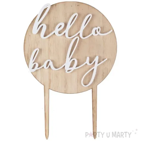 topper drewniany hello baby amscan 12 x 18 cm