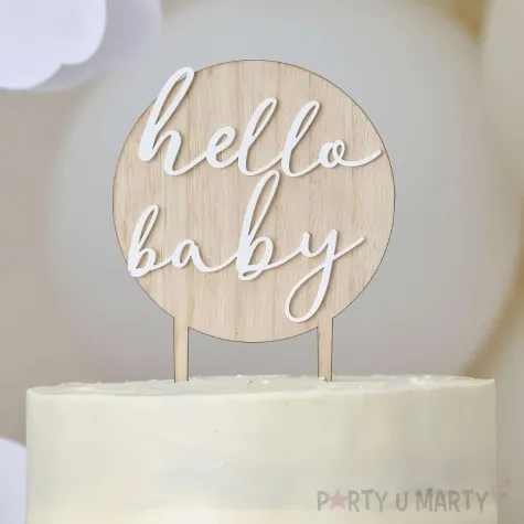 topper drewniany hello baby amscan 12 x 18 cm