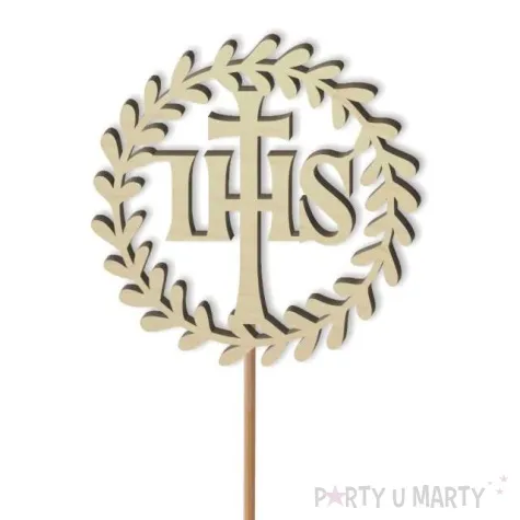 topper drewniany komunia sw ihs wieniec 24 cm