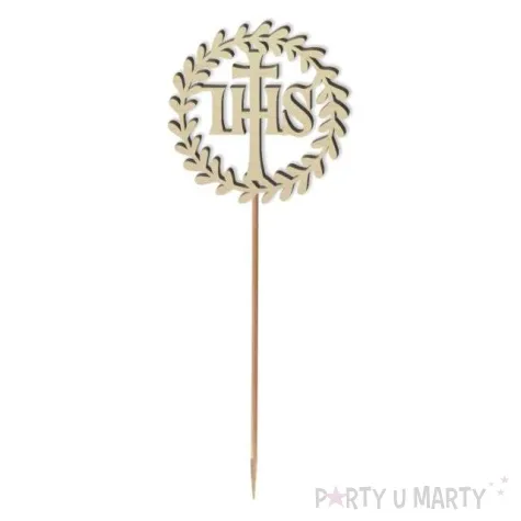 topper drewniany komunia sw ihs wieniec 24 cm