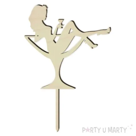 topper drewniany laska w kieliszku szampana 12 x 17 cm