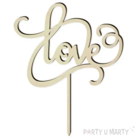 topper drewniany love zawijasy 14 x 17 cm