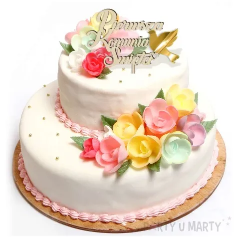 topper drewniany pierwsza komunia sw golebica 14 x 15 cm