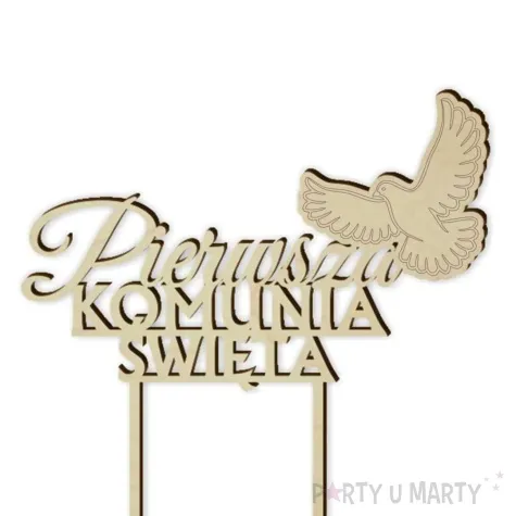 topper drewniany pierwsza komunia sw golebica 14 x 17 cm