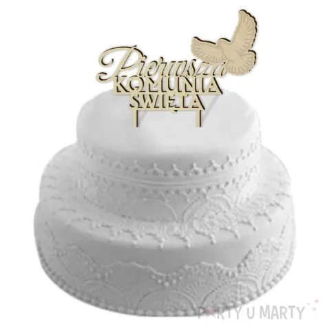 topper drewniany pierwsza komunia sw golebica 14 x 17 cm